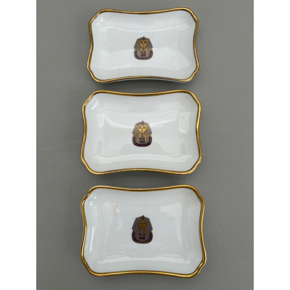 VTG Coalport Bone China Trinket Dish Set Egyptian King Tut Pharaoh Gold Gilt Rim